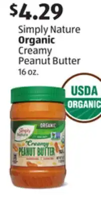 Aldi Simply Nature Organic Creamy Peanut Butter offer