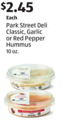 Aldi Park Street Deli Classic, Garlic or Red Pepper Hummus offer