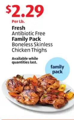 Aldi Fresh Antibiotic Free Family Pack Boneless Skinless Chicken Thighs offer
