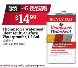 Ace Hardware Thompson's WaterSeal Clear Multi-Surface Waterproofer, 1.2 Gal offer
