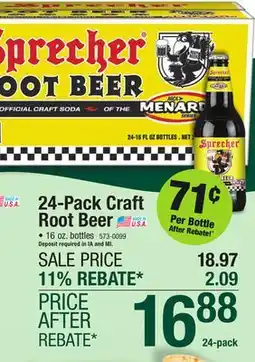 Menards Sprecher Fire-Brewed Root Beer Soda 16 oz Bottles - 24 Pack offer