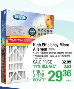 Menards BestAir 20 x 25 x 4 High Efficiency MERV 13 Pleated Air Filter offer