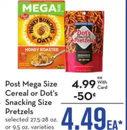Mariano's Post Mega Size Cereal or Dot's Snacking Size Pretzels offer