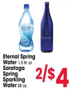 Jewel-Osco Eternal Spring Water 1.5 ltr. or Saratoga Spring Sparkling Water 28 oz offer