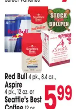 Jewel-Osco Red Bull 4 pk., 8.4 oz., Aspire 4 pk., 12 oz. or Seattle's Best Coffee 12 oz offer
