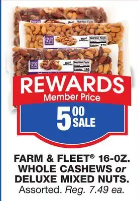 Blain's Farm & Fleet FARM & FLEET 16-oz. WHOLE CASHEWS or DELUXE MIXED NUTS offer