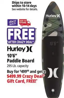 Ocean State Job Lot Hurley One and Only 10'6 Inflatable Stand Up Paddle Board Camo offer