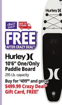 Ocean State Job Lot Hurley One and Only 10'6 Inflatable Stand Up Paddle Board Kit White/Black offer