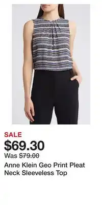 Nordstrom Anne Klein Geo Print Pleat Neck Sleeveless Top offer