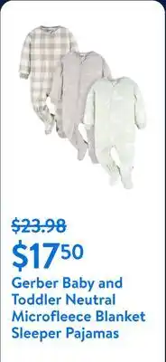Walmart Gerber Baby and Toddler Neutral Microfleece Blanket Sleeper Pajamas offer