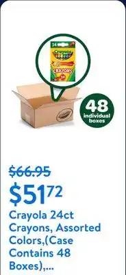 Walmart Crayola 24ct Crayons, Assorted Colors,(Case Contains 48 Boxes), Bulk School Supplies offer