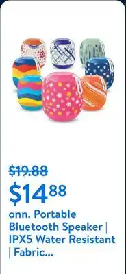 Walmart onn. Portable Bluetooth Speaker | IPX5 Water Resistant | Fabric Barrel Wireless Speaker, Pink Spark offer