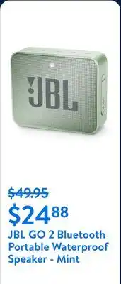 Walmart JBL GO 2 Bluetooth Portable Waterproof Speaker - Mint offer