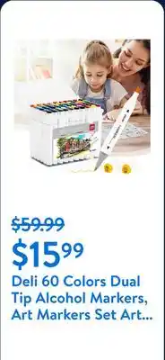 Walmart Deli 60 Colors Dual Tip Alcohol Markers, Art Markers Set Art Supplies Permanent Marker with Storage Box offer