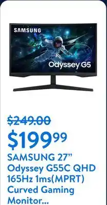 Walmart SAMSUNG 27 Odyssey G55C QHD 165Hz 1ms(MPRT) Curved Gaming Monitor - LS27CG556ENXZA offer