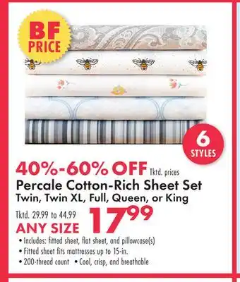 Boscov's Percale Cotton-Rich Sheet Set offer