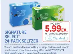 Kings Food Markets SIGNATURE SELECT 24-PACK SELTZER offer