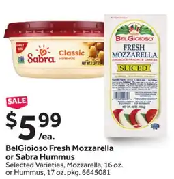 Stop&Shop BelGioioso Fresh Mozzarella or Sabra Hummus offer