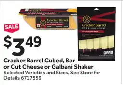 Stop&Shop Cracker Barrel Cubed, Bar or Cut Cheese or Galbani Shaker offer