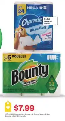 CVS Charmin Ultra 6 mega roll, Bounty Select-A-Size 3 double rolls or 2 triple rolls offer