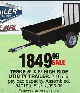 Blain's Farm & Fleet TESKE 5' X 8' HIGH SIDE UTILITY TRAILER offer