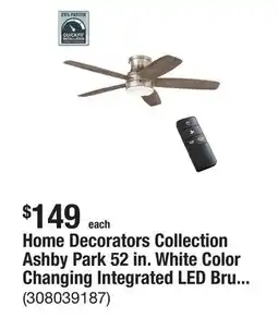 The Home Depot Home Decorators Collection Ashby Park 52 in. White Color Changing Integrated LED Brushed Nickel Ceiling Fan with Light Kit an offer