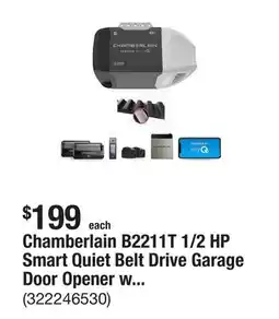 The Home Depot Chamberlain B2211T 1/2 HP Smart Quiet Belt Drive Garage Door Opener with Battery Backup offer