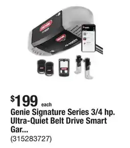 The Home Depot Genie Signature Series 3/4 hp. Ultra-Quiet Belt Drive Smart Garage Door Opener offer