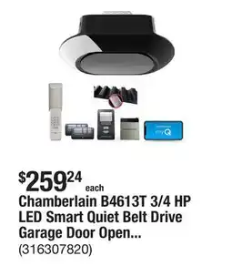 The Home Depot Chamberlain B4613T 3/4 HP LED Smart Quiet Belt Drive Garage Door Opener with Battery Backup offer