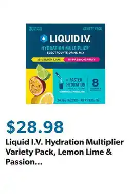 Sam's Club Liquid I.V. Hydration Multiplier Variety Pack, Lemon Lime & Passion Fruit, 30 ct offer