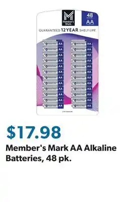 Sam's Club Member's Mark AA Alkaline Batteries, 48 pk offer