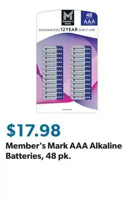 Sam's Club Member's Mark AAA Alkaline Batteries, 48 pk offer