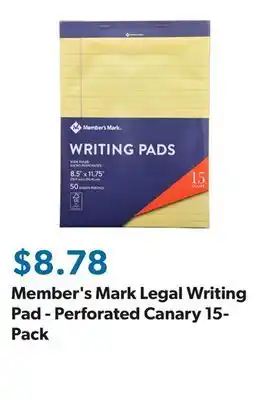 Sam's Club Member's Mark Legal Writing Pad - Perforated Canary 15-Pack offer
