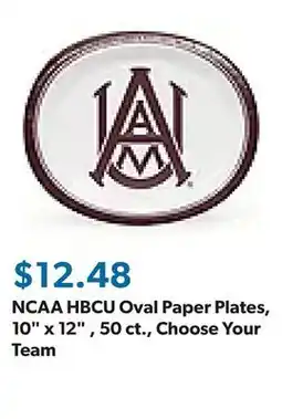 Sam's Club NCAA HBCU Oval Paper Plates, 10 x 12 , 50 ct., Choose Your Team offer