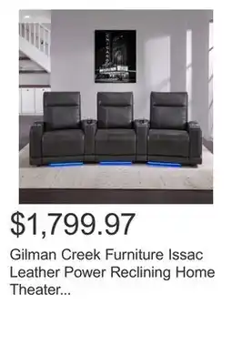 Costco Gilman Creek Furniture Issac Leather Power Reclining Home Theater Seating offer