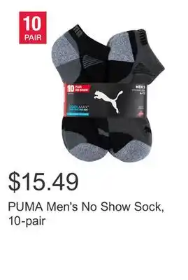 Costco PUMA Men's No Show Sock, 10-pair offer