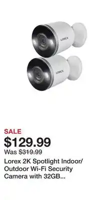 Lorex 2K Spotlight Indoor/Outdoor Wi-Fi Security Camera with 32GB SD Card, 2 pk