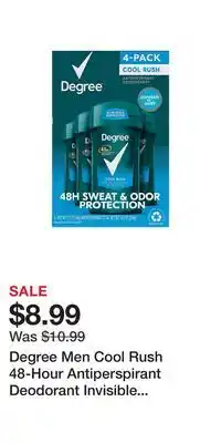 Degree Men Cool Rush 48-Hour Antiperspirant Deodorant Invisible Solid, 4 pk./2.7 oz