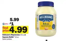Meijer Hellmann's Mayonnaise 30 oz. or Squeeze Bottle* 20 oz offer