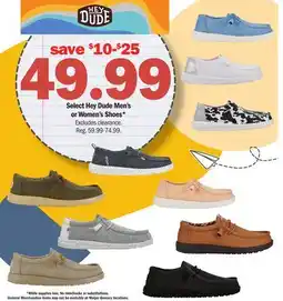 Meijer Select Hey Dude Men's or Women's Shoes offer