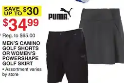 Dunham's Sports PUMA MEN'S CAMINO GOLF SHORTS OR WOMEN'S POWERSHAPE GOLF SKIRT offer