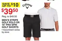 Dunham's Sports CALLAWAY MEN'S STRIPE GOLF POLO OR 10 PRO SPIN GOLF SHORTS offer