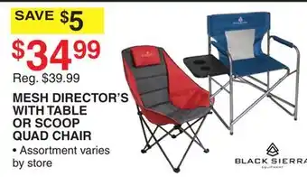 Dunham's Sports BLACK SIERRA MESH DIRECTOR'S WITH TABLE OR SCOOP QUAD CHAIR offer