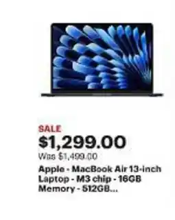 Best Buy Apple MacBook Air 13-inch Laptop - M3 chip - 16GB Memory-512GB... offer