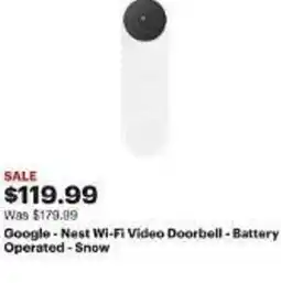 Best Buy Google - Nest Wi-Fi Video Doorbell - Battery Operated-Snow offer