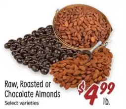 Sprouts Farmers Market Raw, Roasted or Chocolate Almonds offer