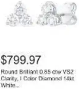 Costco Round Brillant 0.85 ctw VS2 Clarity, I Color Diamond 14kt White offer