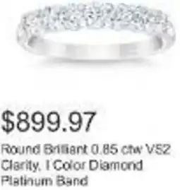 Costco Round Brilliant 0.85 ctw VS2 Clarity. I Color Diamond Platinum Band offer