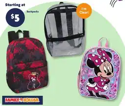Family Dollar Backpacks offer