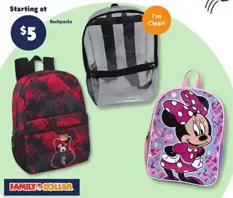 Family Dollar Backpacks offer